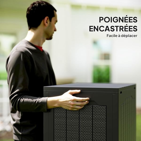 Outsunny Coffre de rangement extérieur 93L avec poignées encastrées, malle de rangement extérieur étanche pour jardin terrasse, 56 x 41 x 50 cm, noir - 4