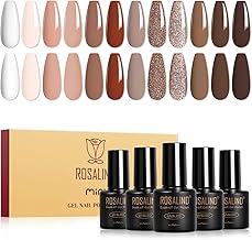 ROSALIND Semi-Permanent Nail Polish Brown, 12 Colours White Nude Brown Nail Polish, Soak-Off UV/LED Gel Polish Semi-Permanent Glitter Manicure Gift