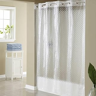 Hookless Full Length 2-in-1 Chlorine-Free Diamond PEVA Shower Curtain with Flex-On Rings for Easy Installation, 71