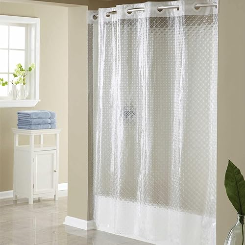 Hookless Full Length 2-in-1 Chlorine-Free Diamond PEVA Shower Curtain with Flex-On Rings for Easy Installation, 71" x 74", Water-Repellent, Easy Install, Clear