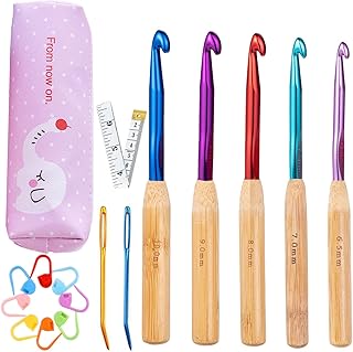 Bamboo Crochet Hooks Set 6.5mm 7.0mm 8.0mm 9.0mm 10.0mm(K-N), Smooth Needles Ergonomic Grip for Yarn Craft, Lightweight Crochet Hook for Arthritic Hands Knitting & Crochet Supplies