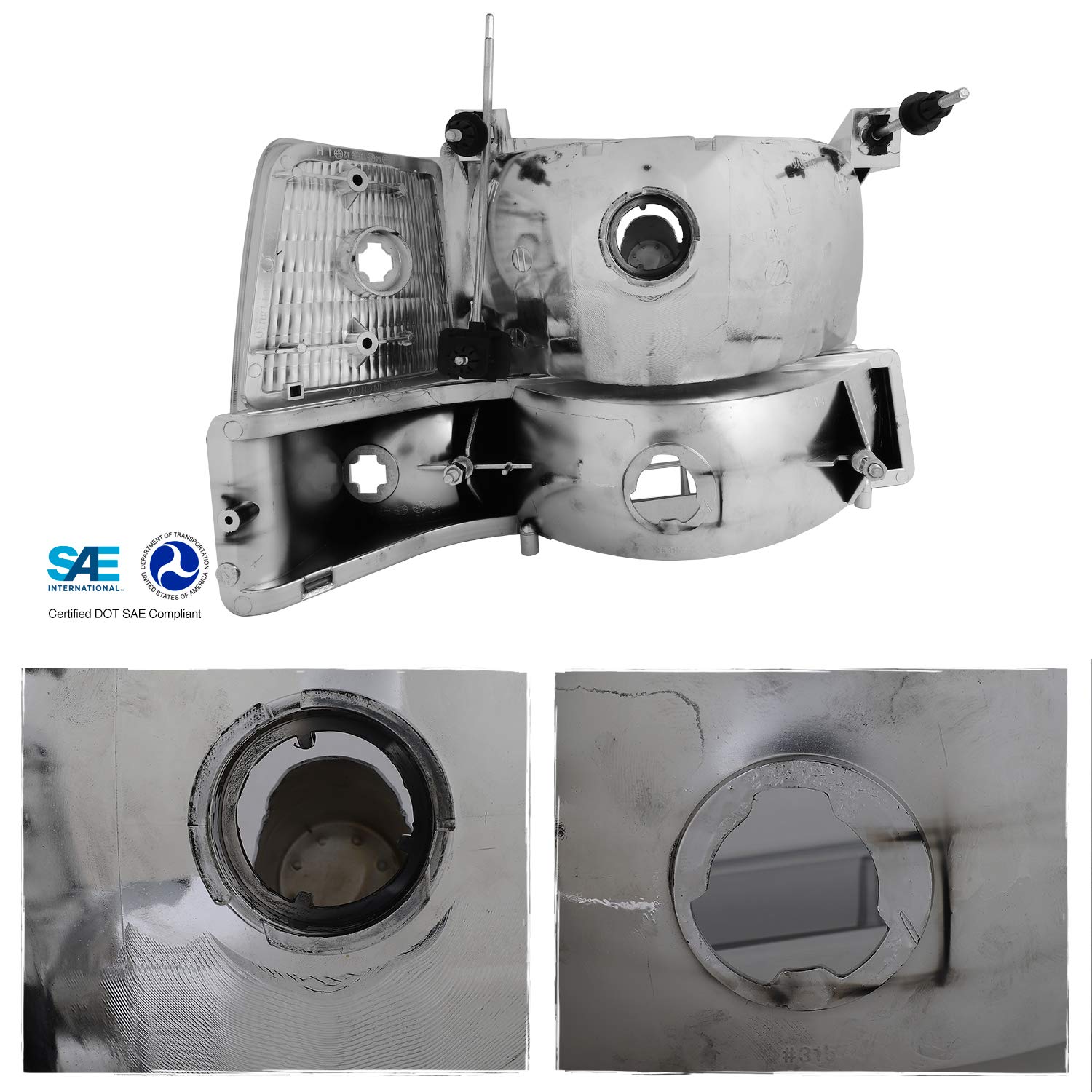 AKKON - For 92-96 Ford Bronco F150 F250 F350 OE Chrome Housing Headlights + Corner Signal Lights