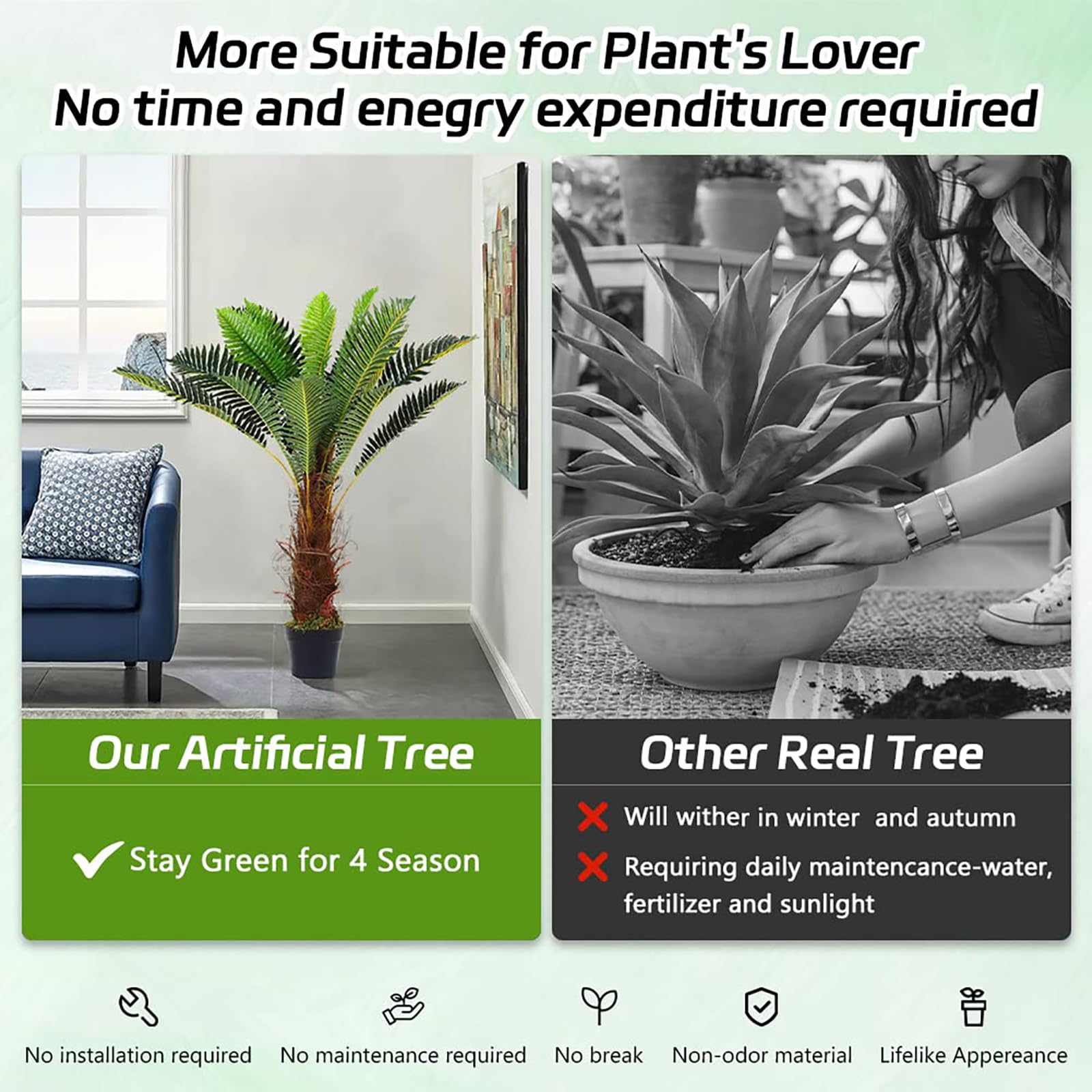 Cycas Artificiel En Pot, Plante D'intérieur Aux Feuilles Vertes Réalistes