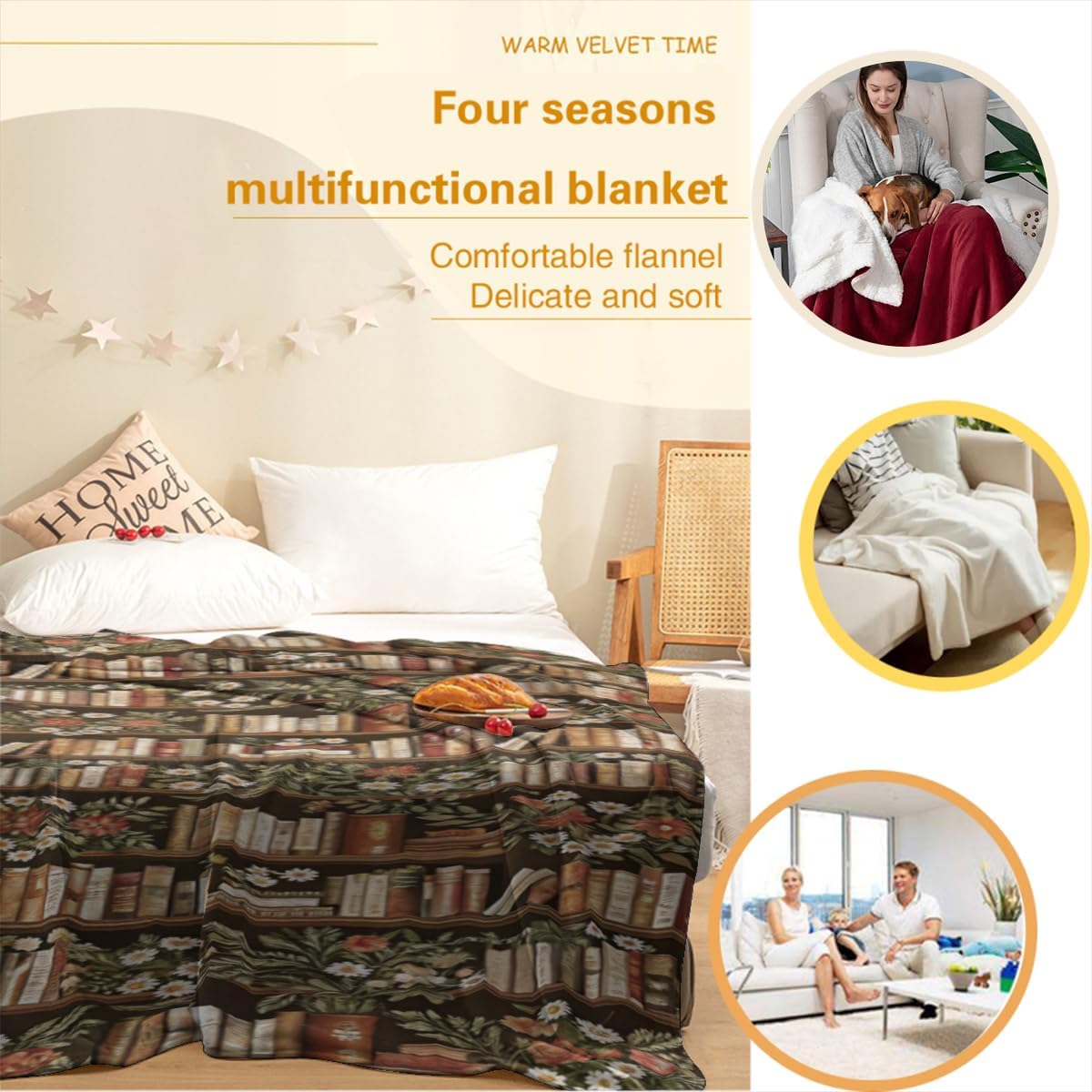 Funny Bookshelfs Lovers Merchandise Blanket Throw Ultra Soft Light Anti-Pilling Cozy Flannel Cute Bookshelfs Blankets for All Seasons Bedroom Bed and Sofa Quilt 50''x60''