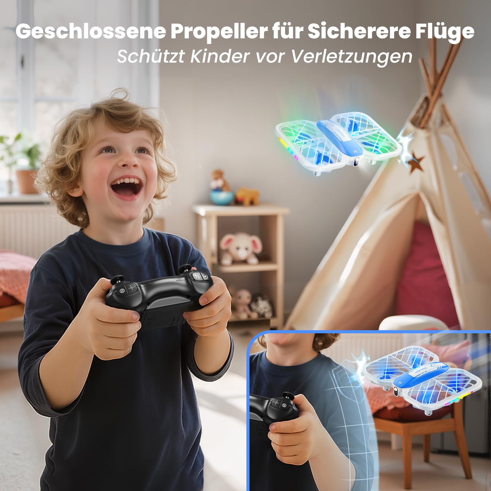 Mini Drohne für Kinder, HOFMOC Mini Drohne mit 5 LED-Leuchten, 3D-Flip, One-Key Start/Landung, Headless-Modus, 3 Geschwindigkeitsmodi, 22 Min Flugzeit, Spielzeugdrohne Geschenke für Kinder ab 6 Jahren