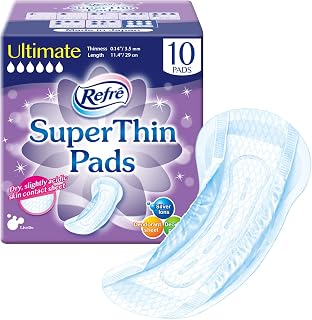 Refré SuperThin Pads Ultimate (300cc) - Unisex Disposable Bladder Control Pads - Ultra Absorbent & Odor Eliminating Adhesive Underwear Pads for Incontinence - Thinness 0.14" - Length 11.4" - 10 Ct