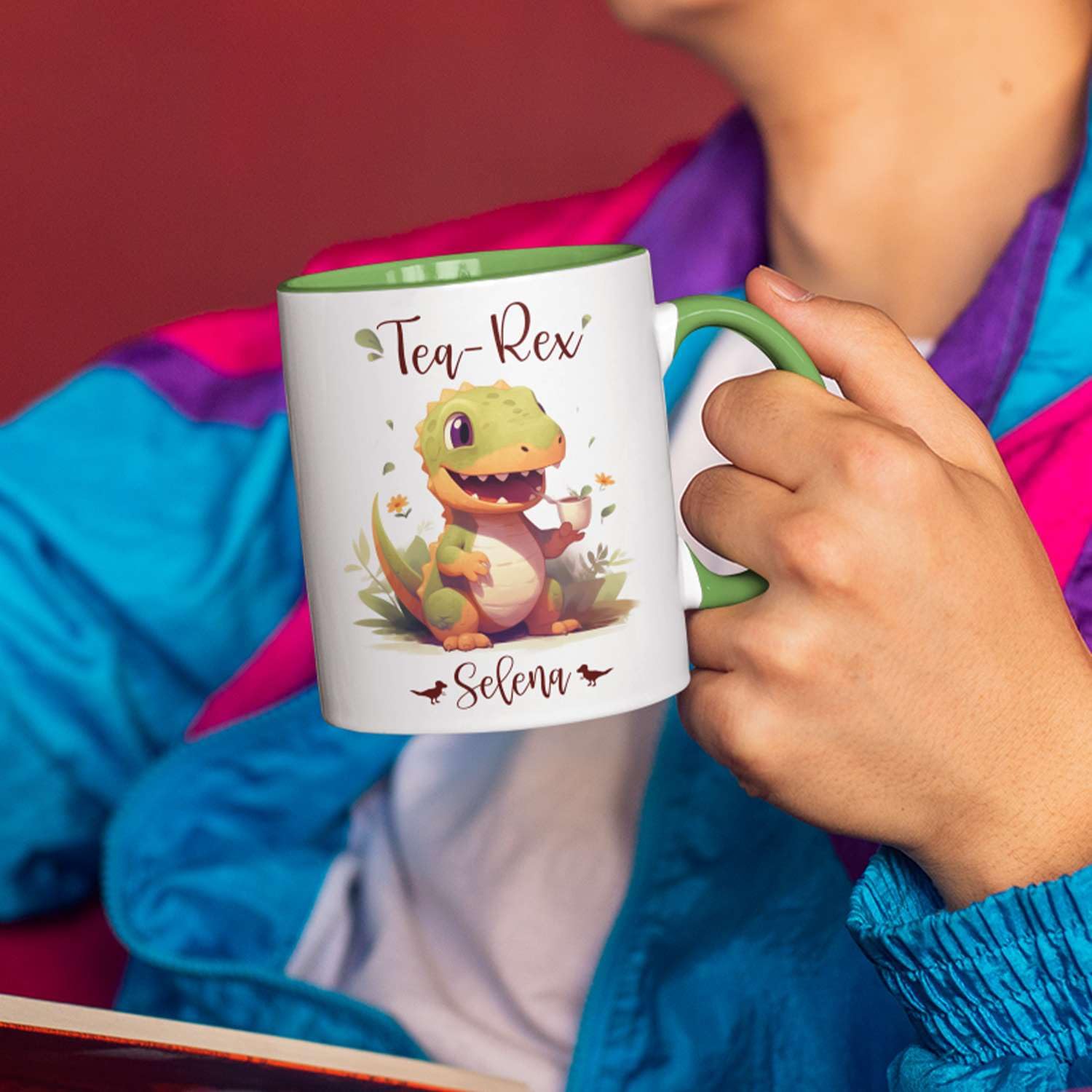 Custom Name Dinosaur Coffee Mug - Personalized Ceramic Mug With Watercolor Art, 11oz Or 15oz - View #6