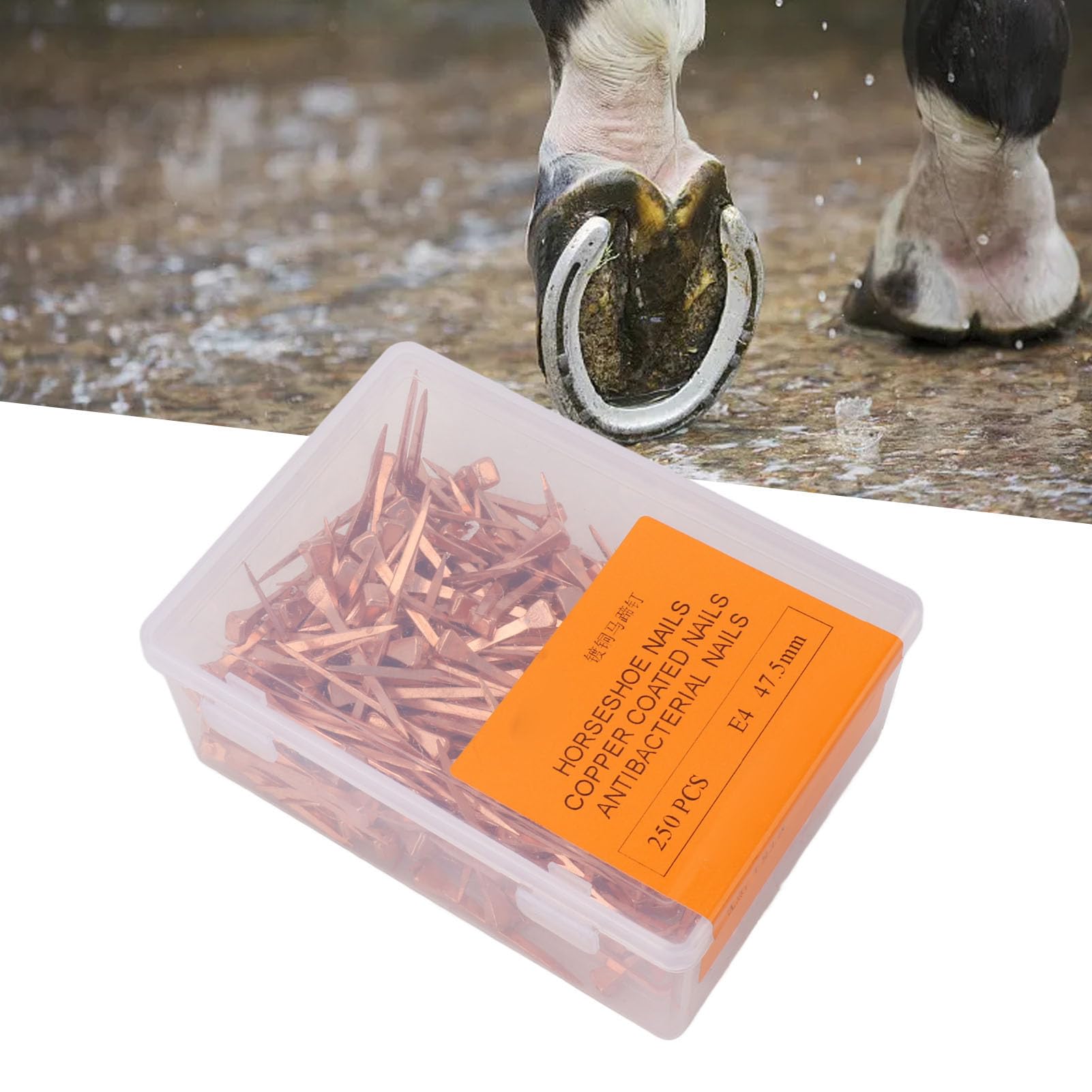 Gsycle 250 PCS Copper Horseshoe Nails, Rustproof Horseshoe Nails Copper Horseshoe Nails Spikes Equestrian Riding Equipment for Pet Supplies (47.5mm E4)