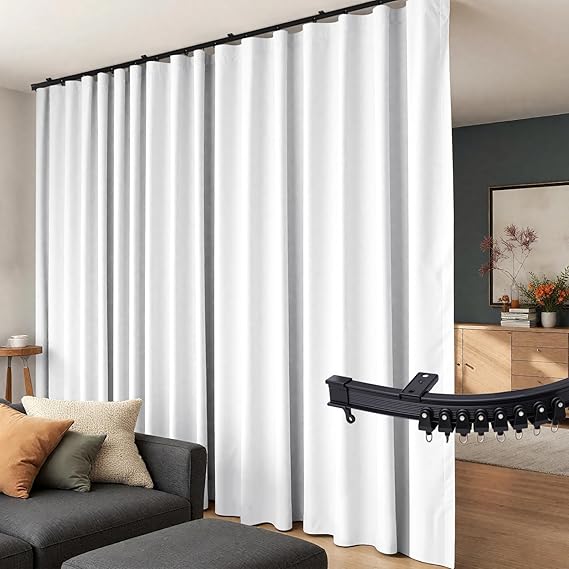 Room Divider Curtains Flexible Ceiling Tracks set Curtain track Ceiling Mount Blackout Curtain for Living Room Bedroom Ceiling Curtain Rod Privacy Divider Panel W100xH84 GreyishWhite Drape&Black rail
