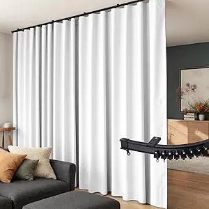 Room Divider Curtains Flexible Ceiling Tracks set Curtain track Ceiling Mount Blackout Curtain for Living Room Bedroom Ceiling Curtain Rod Privacy Divider Panel W100xH84 GreyishWhite Drape&Black rail