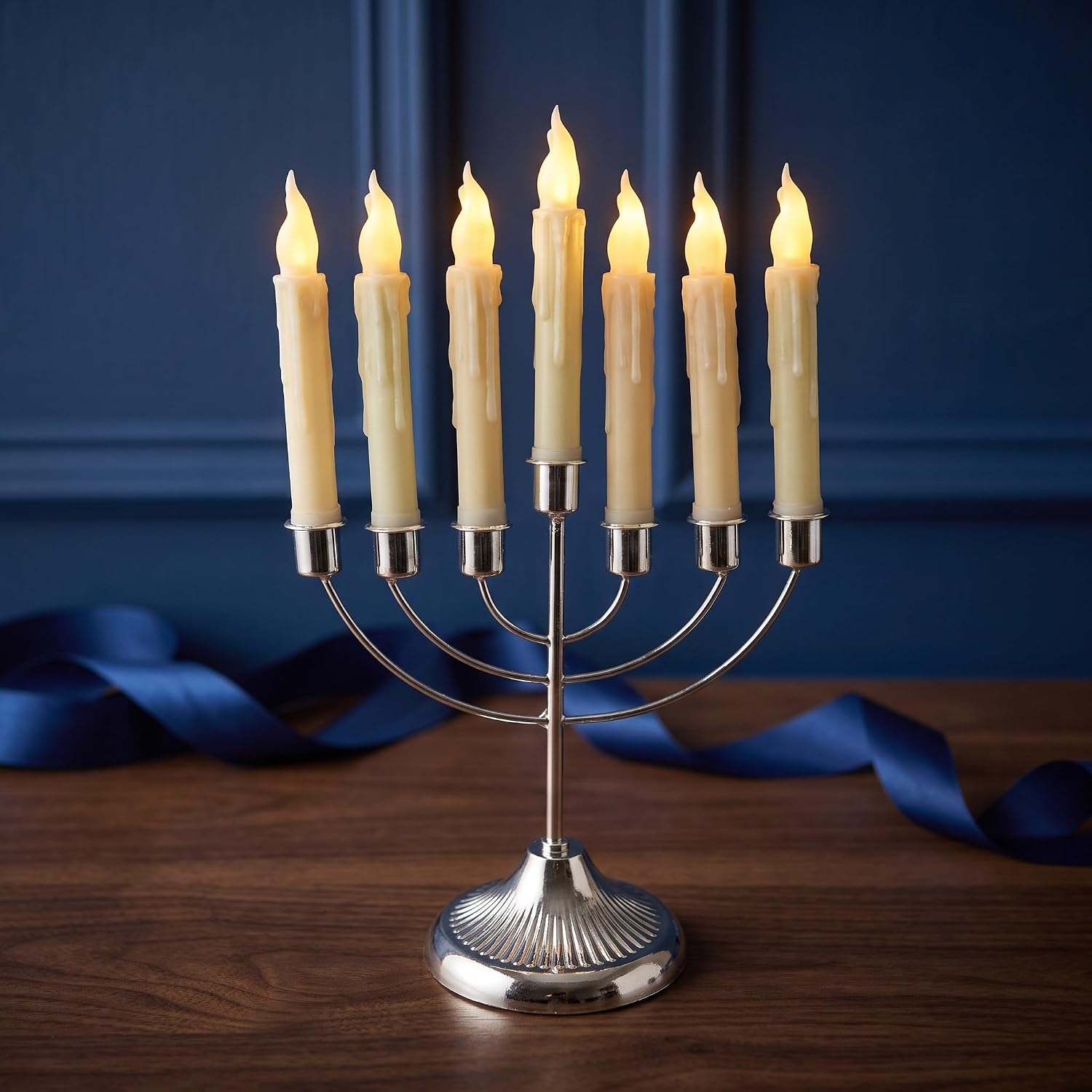 INOOMP Traditional Jewish Menorah, 16" LED Hanukkah Candle Stand, Silver