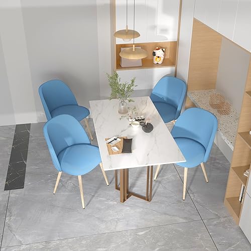 Vista 25 de Juego de 4 sillas de comedor de 4 piezas, modernas sillas de cocina tapizadas de terciopelo con patas de madera, juego de sillas auxiliares