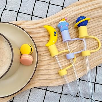 6 PCS Straw Cover Cap for Stanley Cup 40 30 oz, 0.4in Cute Food-grade Silicone Straw Topper Accessory for Simple Modern Tumblers, Dust-proof Reusable Drinking Straw Tip Lids (Space Style)
