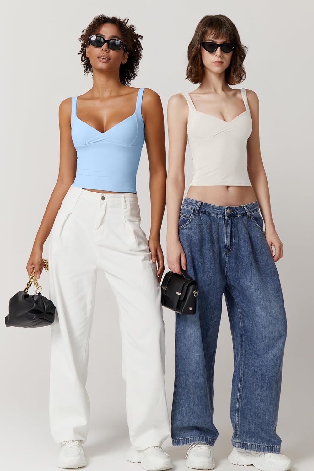 QINSEN Women's V Neck Tank Tops Double Lined Adjustable Strap Camisole Shirt - Image 7