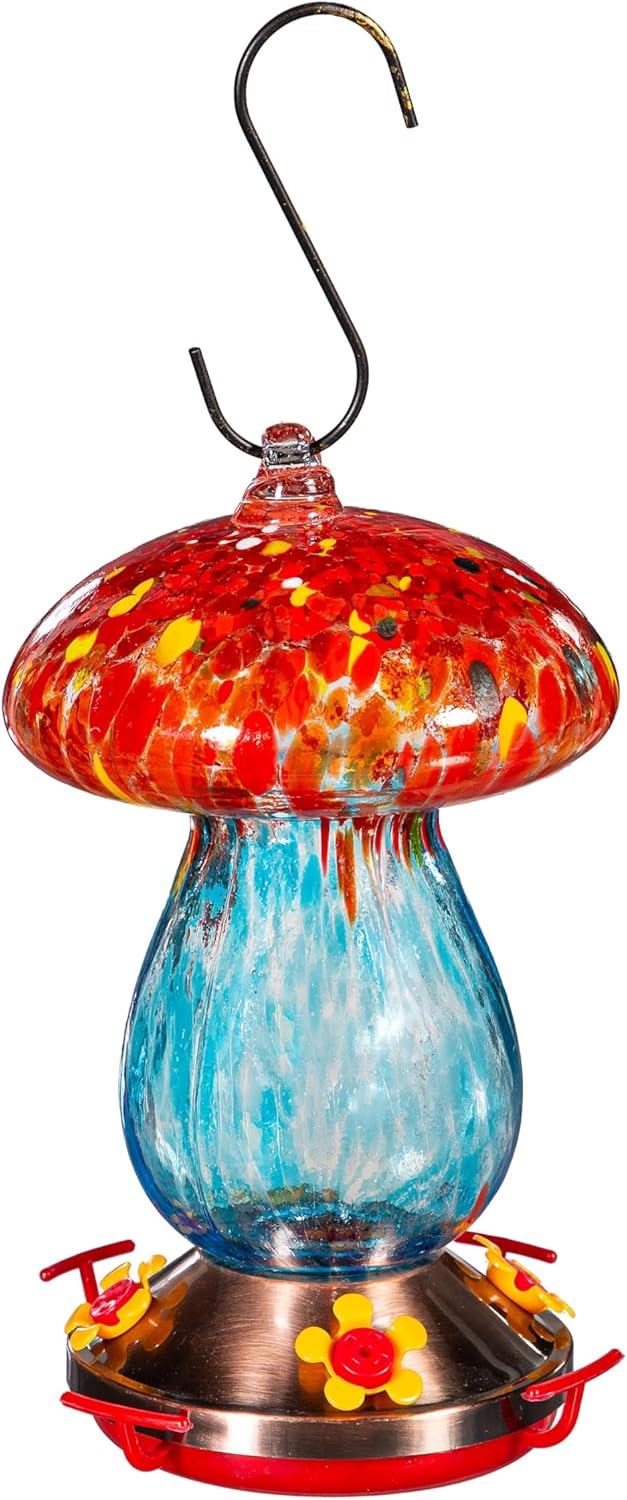 Evergreen Garden Bird Feeder - Fade and Weather Resistant Indoor/Outdoor Decoration for Homes, Yards and Gardens (Art Glass Mushroom)