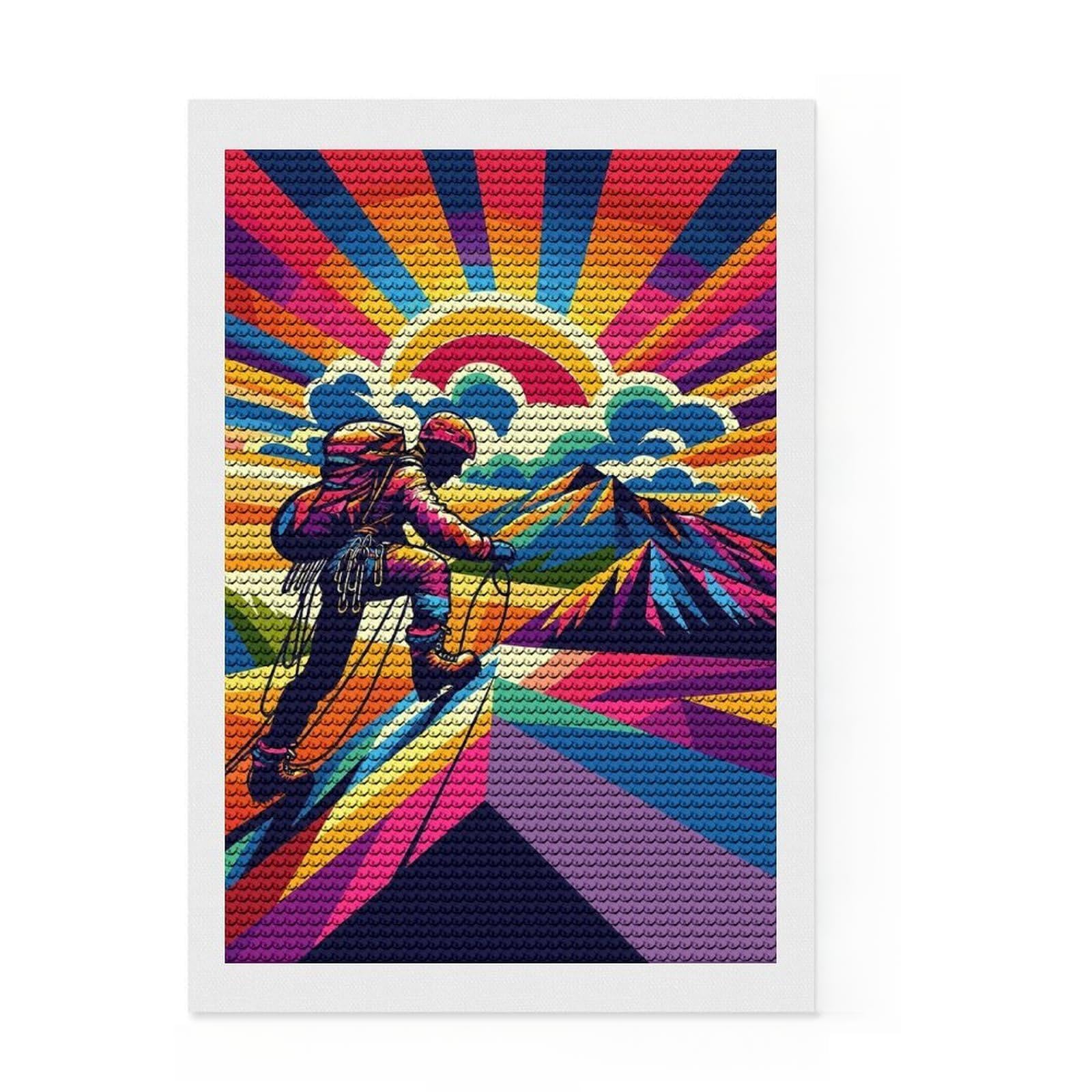 Junmoney Rock Climbing Sunset WPAP Diamond Painting Set 8"x12", for Craft Lovers, Complete Accessories, Birthday Gift, Bedroom Decor, with Tool Kit