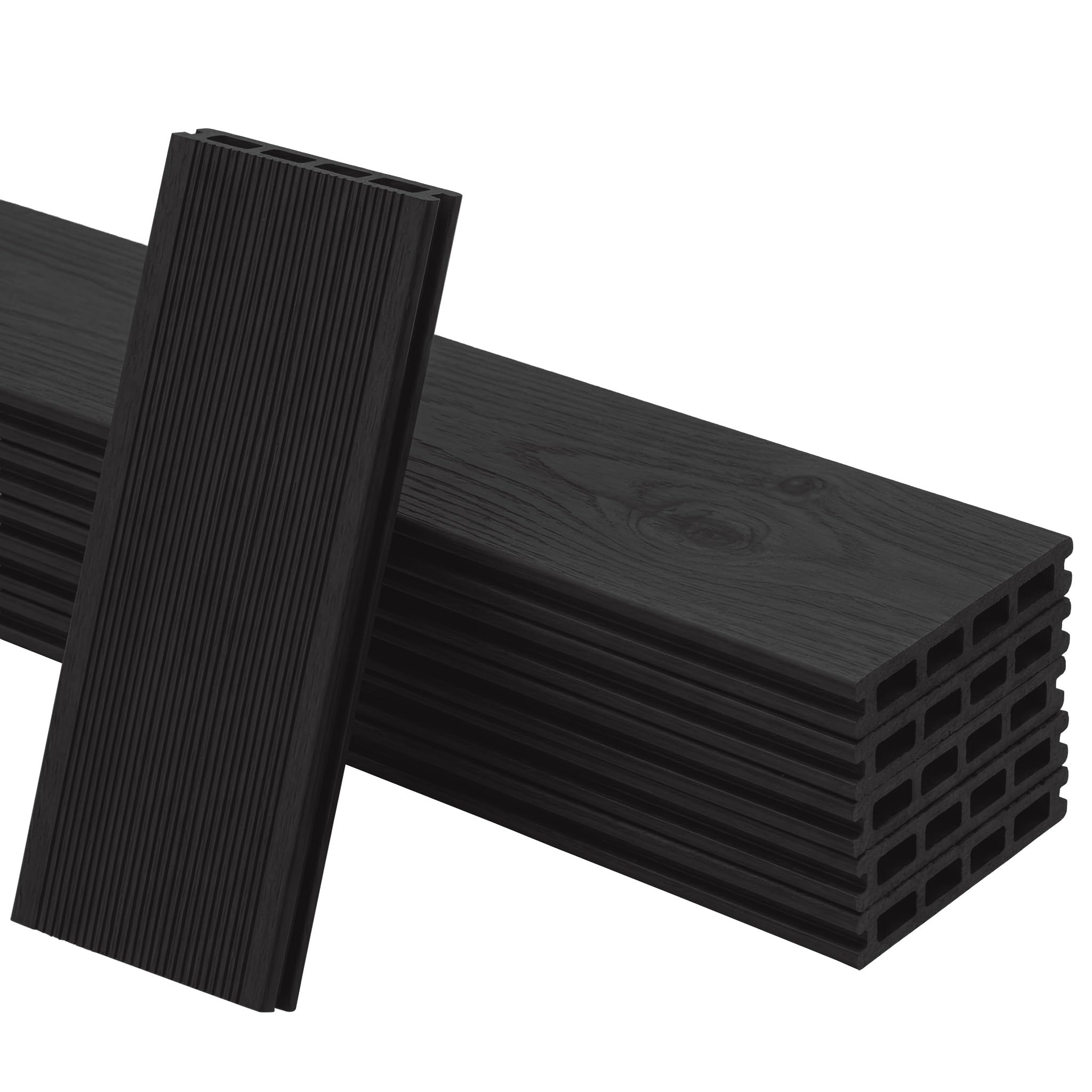 KARAT Lames de terrasse WPC Crown 220 × 14,6 cm – kit Complet 2 m² à Structure alvéolaire, avec sous-Structure & matériel de Montage, résistantes aux intempéries & aux UV (Anthracite, 220 × 14,6 cm)