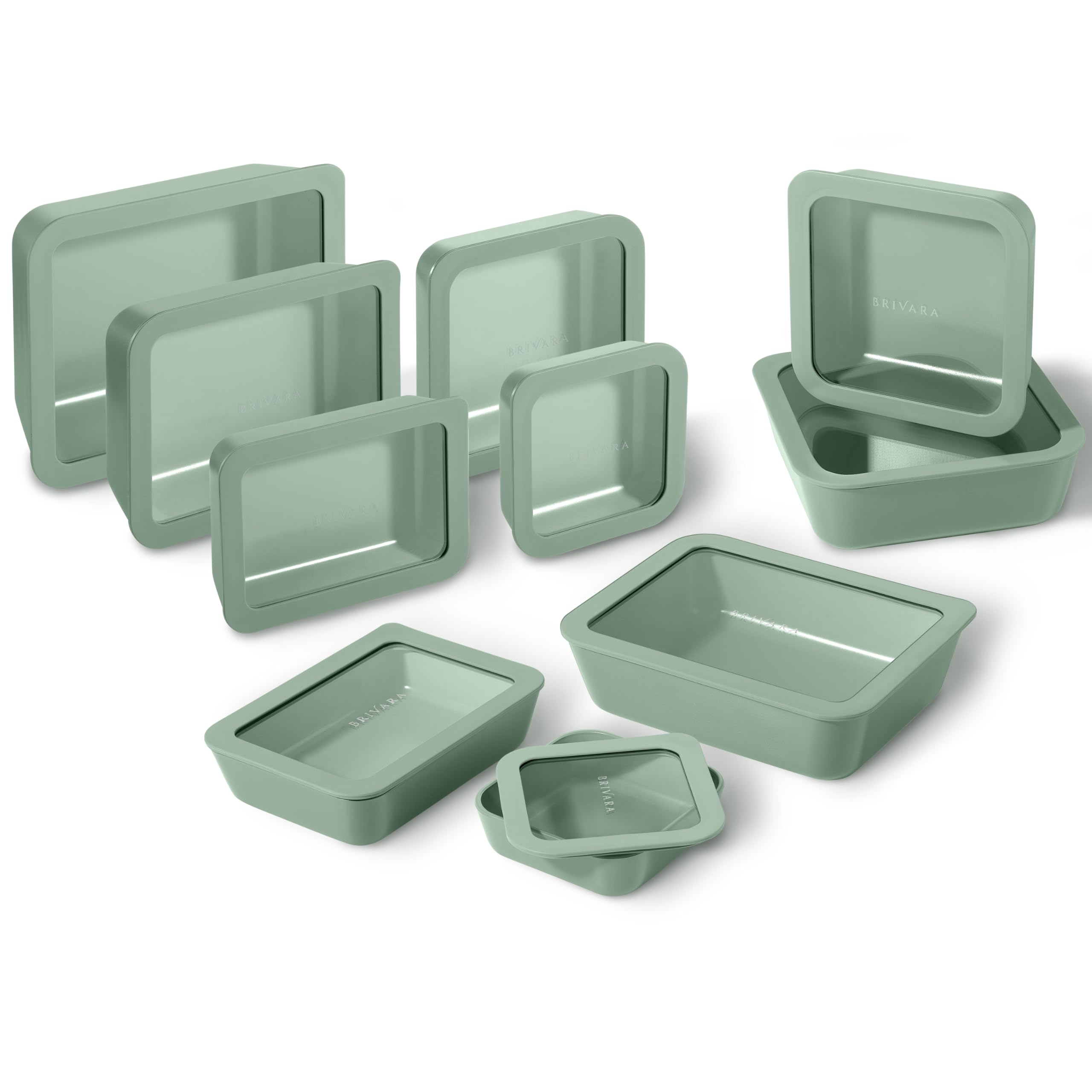 Ceramic Coated Glass Food Storage Containers | No PTFE, PFOA, PFAS, and BPA | Reusable Non Toxic Meal Prep Containers with Glass Lids | 10 Piece Set [Willow]