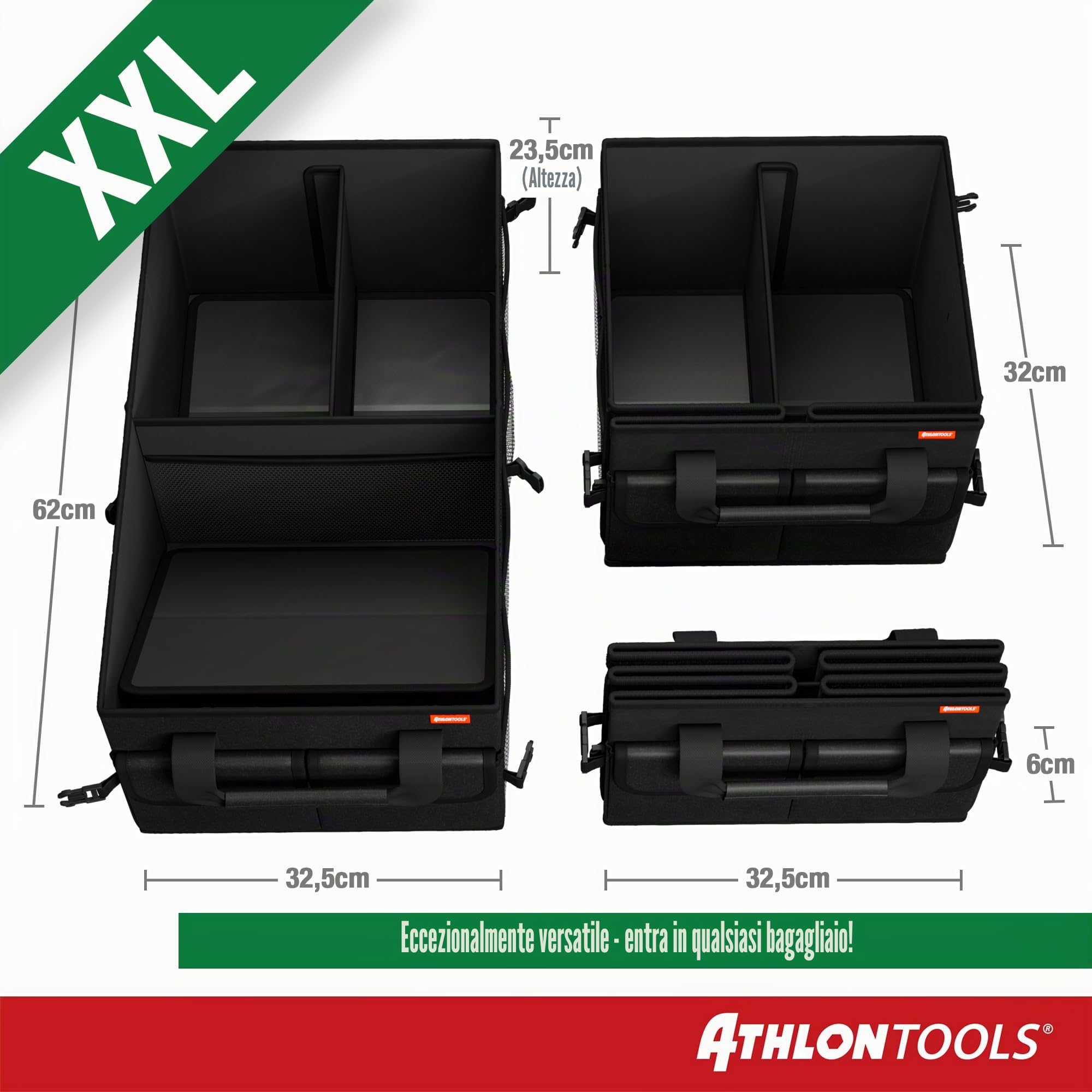ATHLON TOOLS Organizer per bagagliaio XXL – Organizer per auto pieghevole - Borsa per bagagliaio antiscivolo, rinforzata, Borsa per bagagliaio stabile con coperchio – Scatola per auto per conservare e