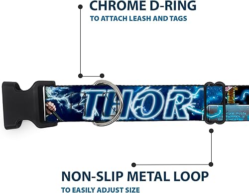 Miniatura 5 de Collar de perro Clip de plástico Avengers Thor Hammer Action Pose Galaxy Blues Blanco 15 a 26 pulgadas 1.0 pulgadas de ancho