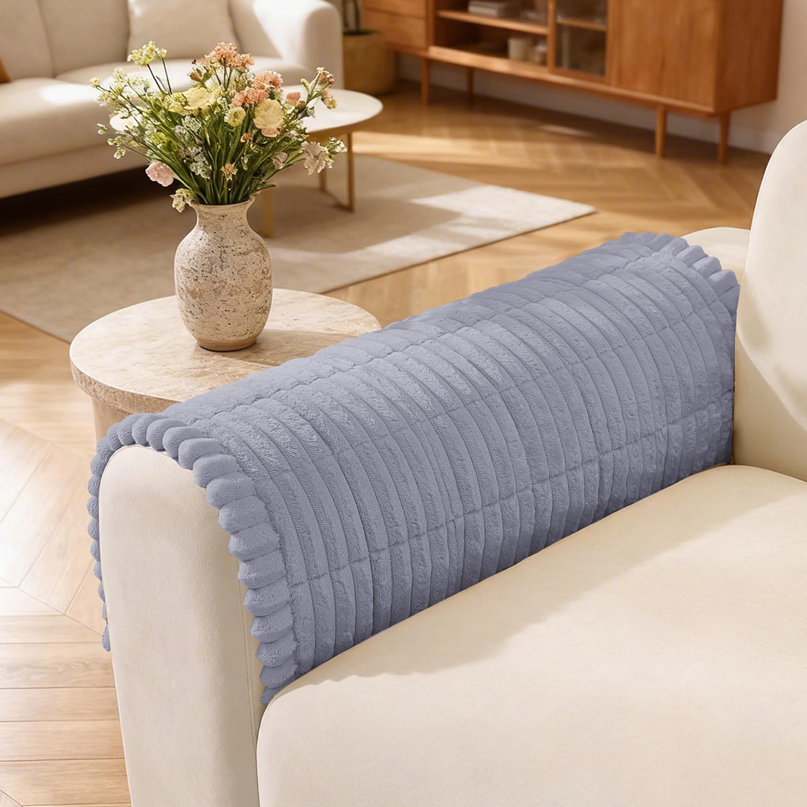 MAXIJIN Flannel Armrest Cover Washable, Soft Thick Sofa Cover 1 Seater, Armchair Covers for Dogs, Backrest Covers Furniture Slipcovers, Fuzzy Pads for Pets and Kids (Light Grey, 45×45cm)