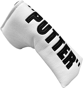 Golf Blade Putter Head Cover Headcover Magnetic Letter Putter Golf Headcover - White Synthetic Leather Putter Cover Gifts for Men Golfers