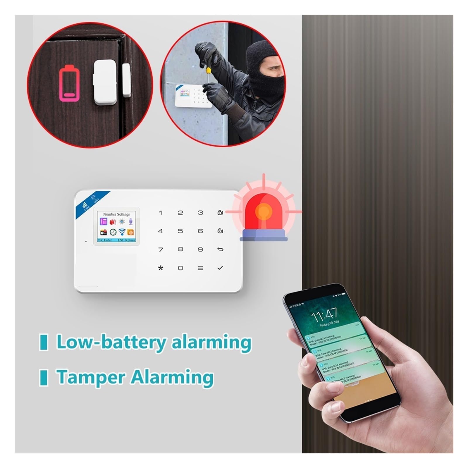Sistema di Allarme di Sicurezza Domestica, gsm Allarme W181 di Allarme unità Centrale Tuya Smart Wireless Sensore Porta antifurto(Kit 3)