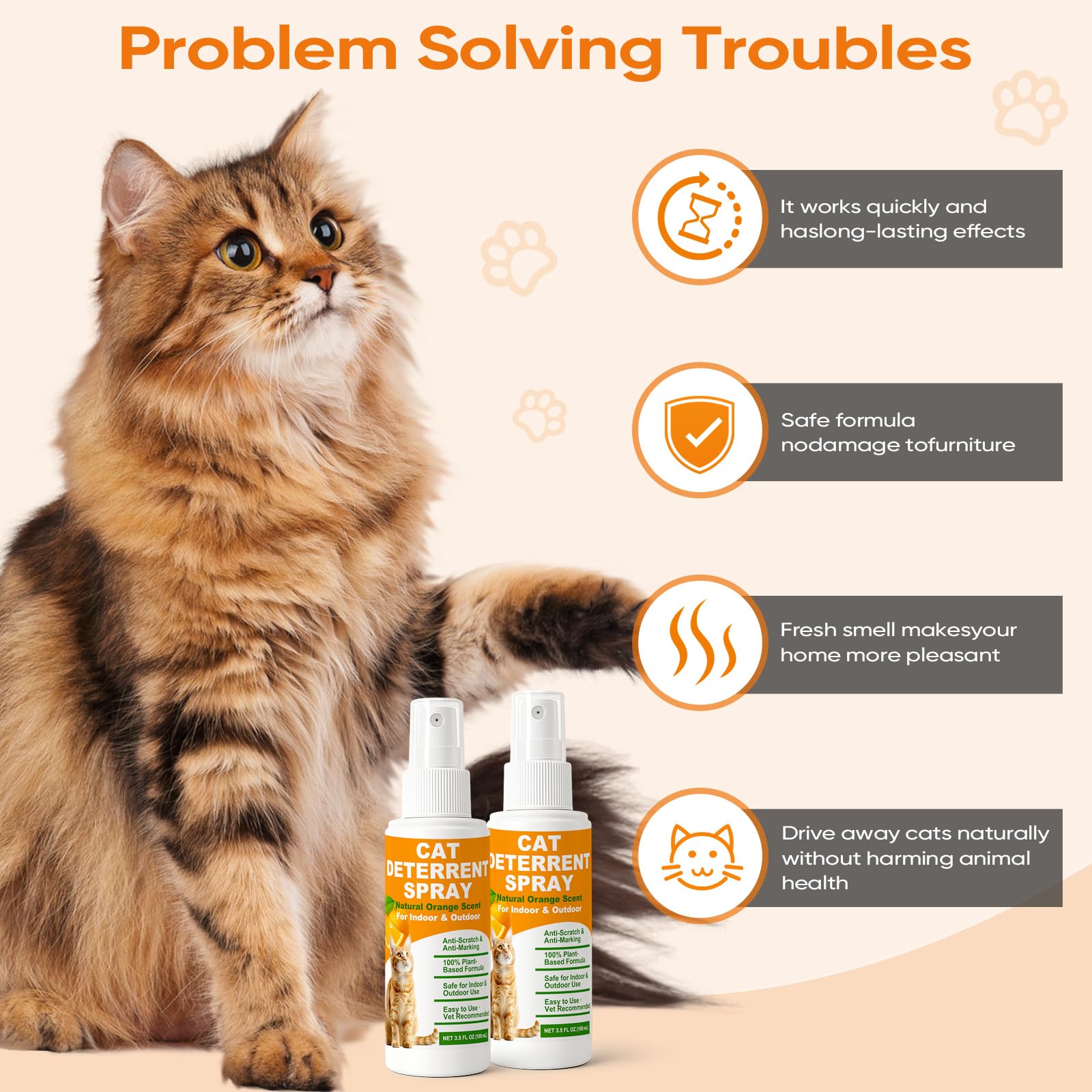 Cat Deterrent Spray 2 Pack, Natural Non-Toxic Plant Based Anti-Scratch & Anti-Marking Spray for Cats & Kittens, Orange Scent Pet Training Aid, Safe for Pets, Indoor Outdoor Furniture, Protector — view 2