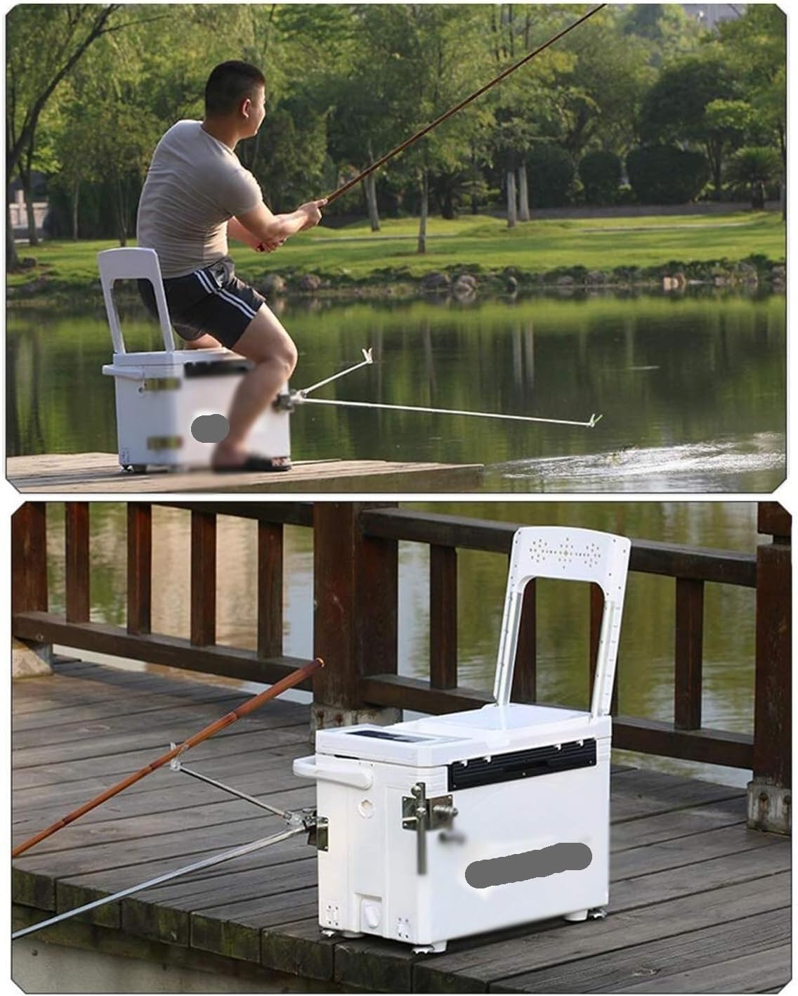 Fishing Tackle Box, 36L Insulation Fishing Box With Seat Folding Backrest Bait Coolers Four-legged Lift Tackle Art & Craft Case(White)