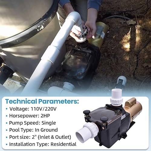 Miniatura 4 de FuseRish W3SP2615X20 Super Pump 2HP Bomba de piscina de alto rendimiento de una sola velocidad 110 V220 V compatible con Hayward, para bombas de