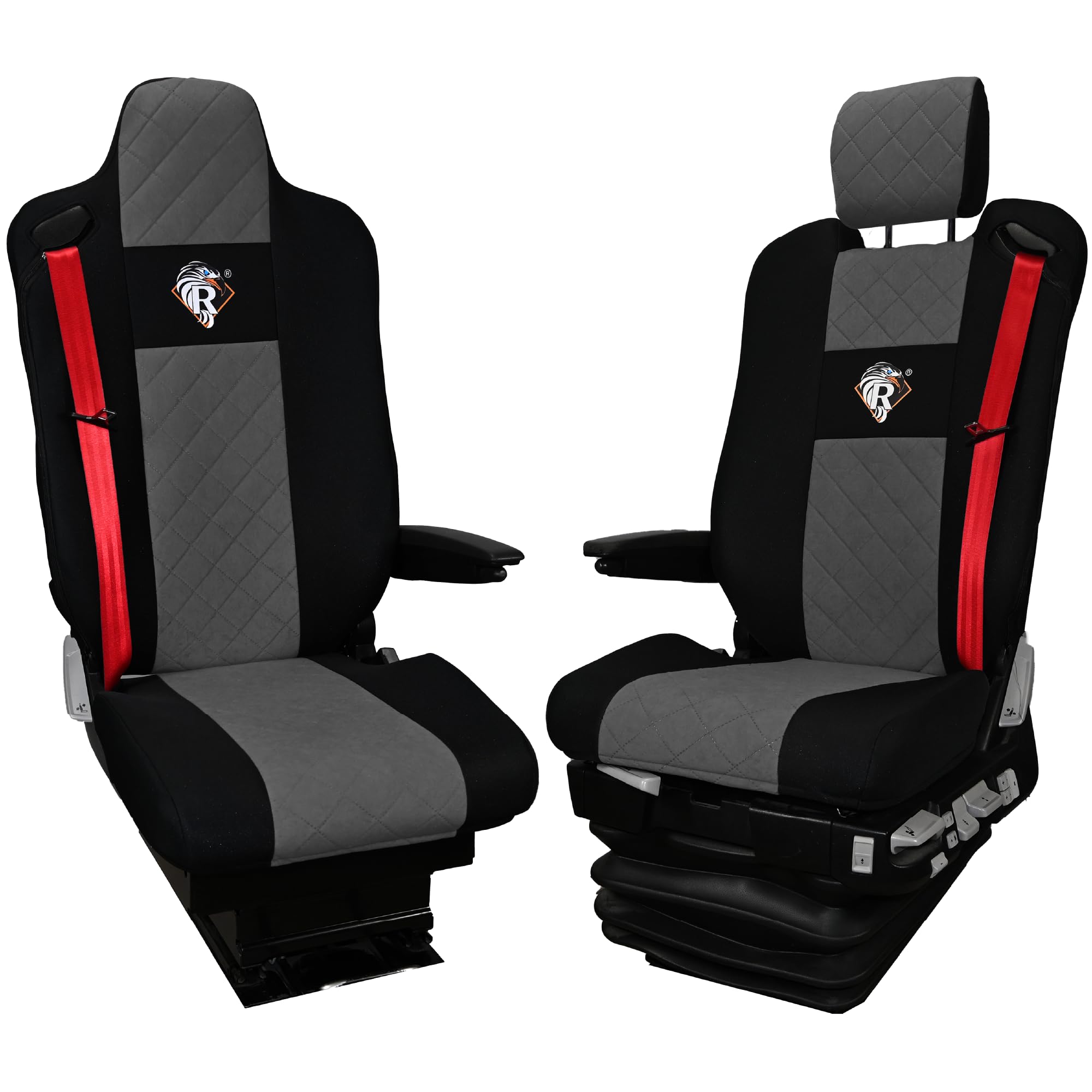 SABA Funda de Asiento para Renault Serie T Desde 2014, Asiento del Conductor con reposacabezas, Asiento del Pasajero, 2 Cinturones de Seguridad Gris Accesorios de protección para Asientos de Camiones