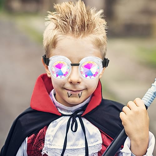 Miniatura 103 de Gafas de caleidoscopio retro con pinchos, gafas de cristal arcoíris steampunk estilo soldadura, gafas de cosplay punk