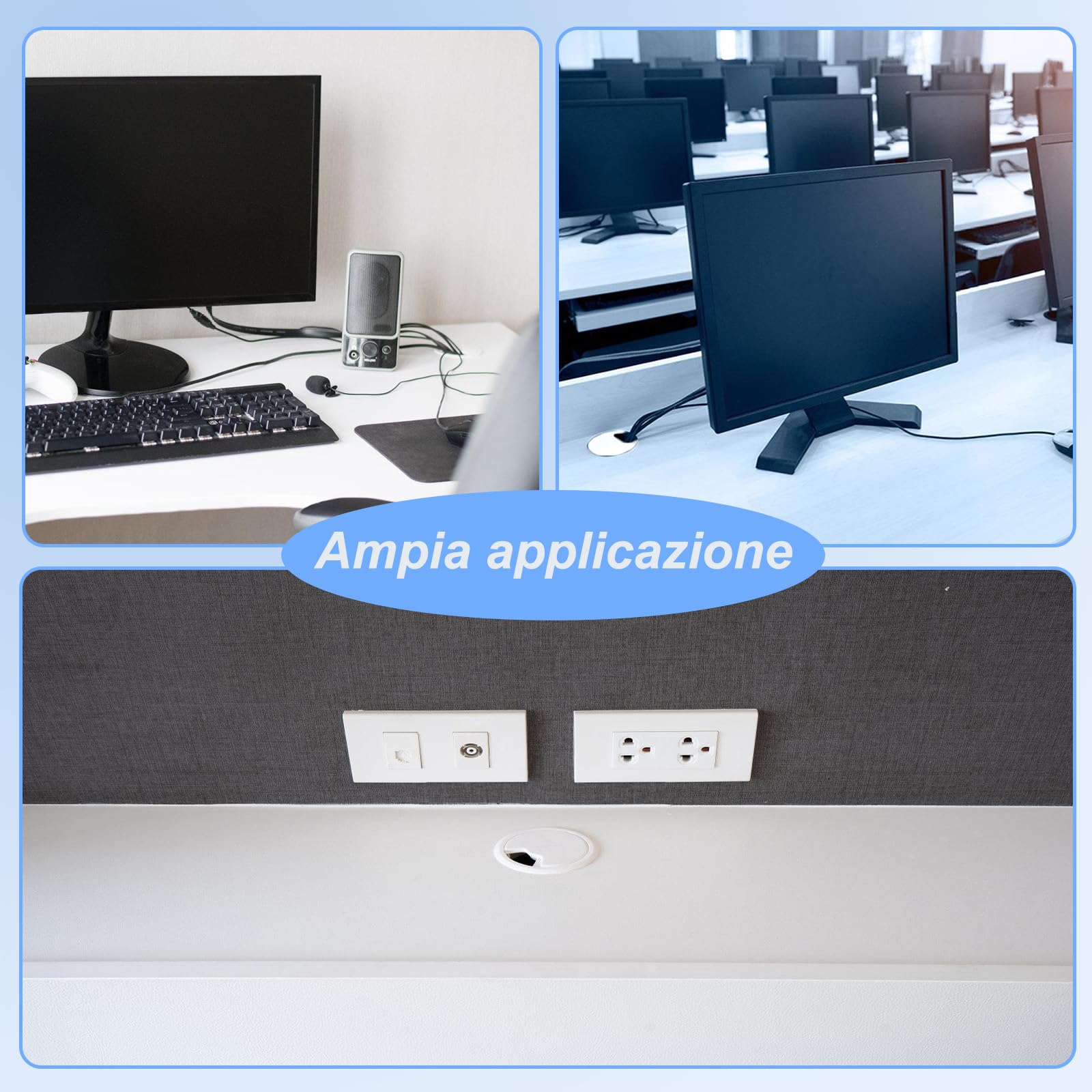 4 Pezzi Passacavi da Scrivania, Foratura per Uscita Cavo Ø 60 Mm, Passacavo Bianco per Scrivania e Postazioni di Lavoro