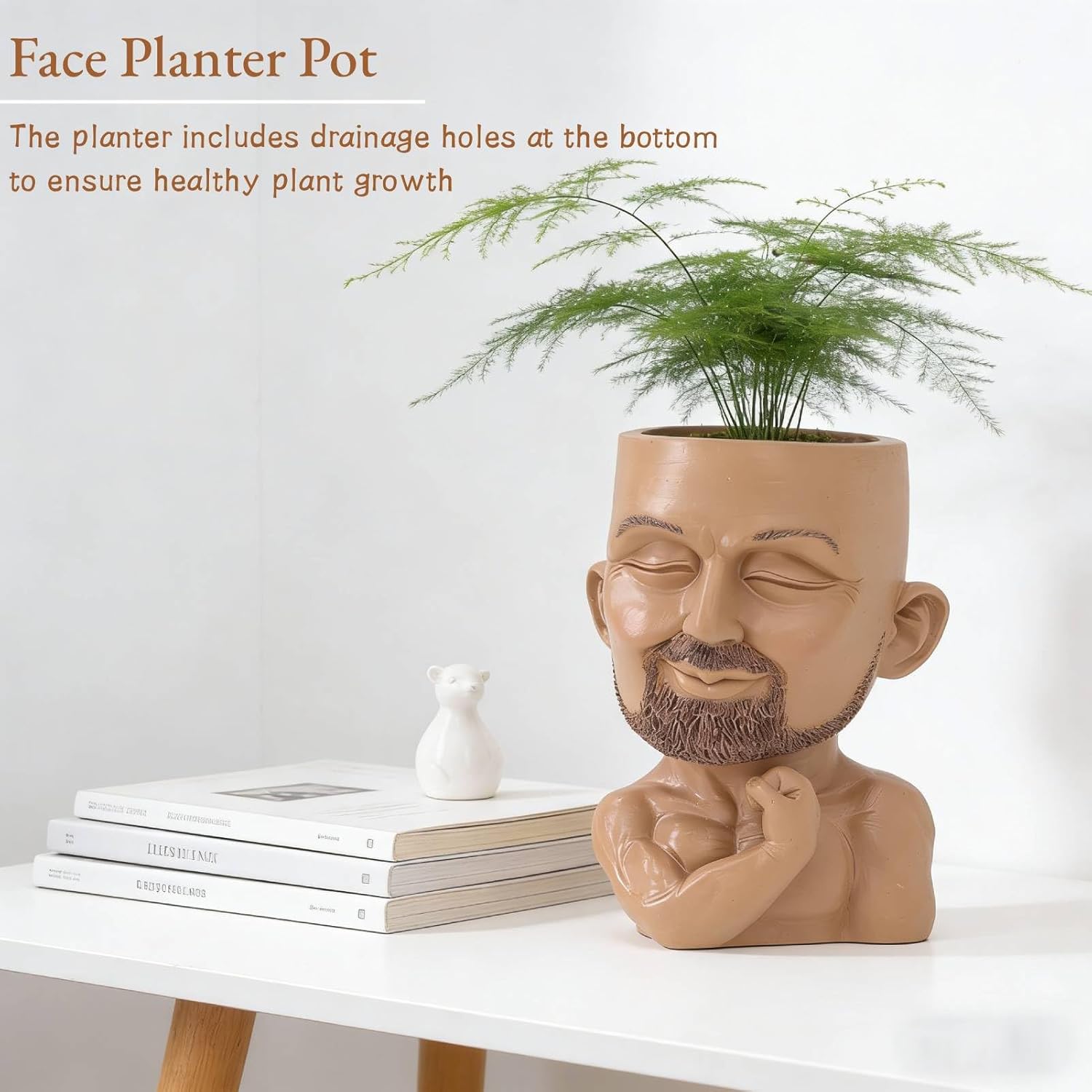 HERCHR Beefcake Face Planter Pots Man Face, Unique Plant Pots Face Planters for Indoor Plants with Drainage Hole Mscular Man for Indoor Outdoor Plants(#2)