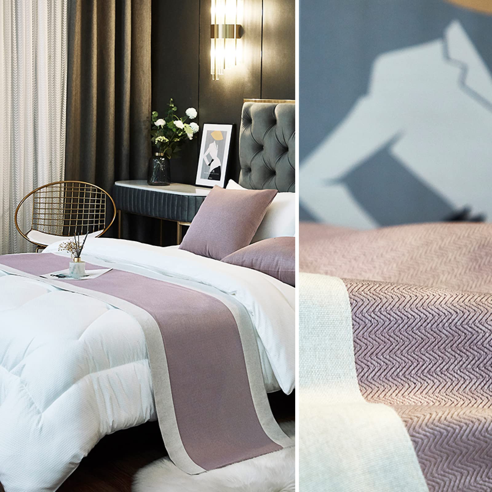Lila Luxus Bettläufer Schal - 50 x 180 cm - Home Hotel Decor - Queen King Bettwäsche Überwurf Decke - Ideal für Schlafzimmer Dekor - Elegante und Weiche Materialien