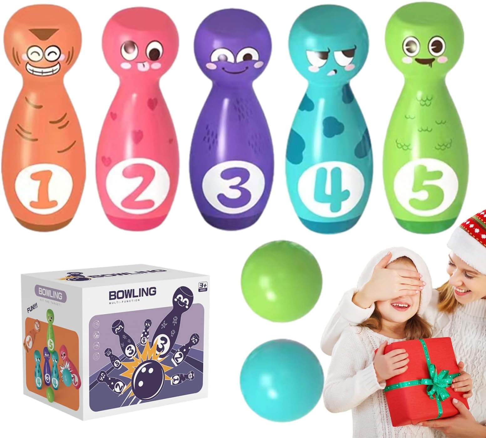 Bowling Set for Kids - Small Learning Stacking Games,Kids Bowling Set with Balls Pins,for Children Girls Boys Travel Playroom Classroom Preschool Home Daycare Party