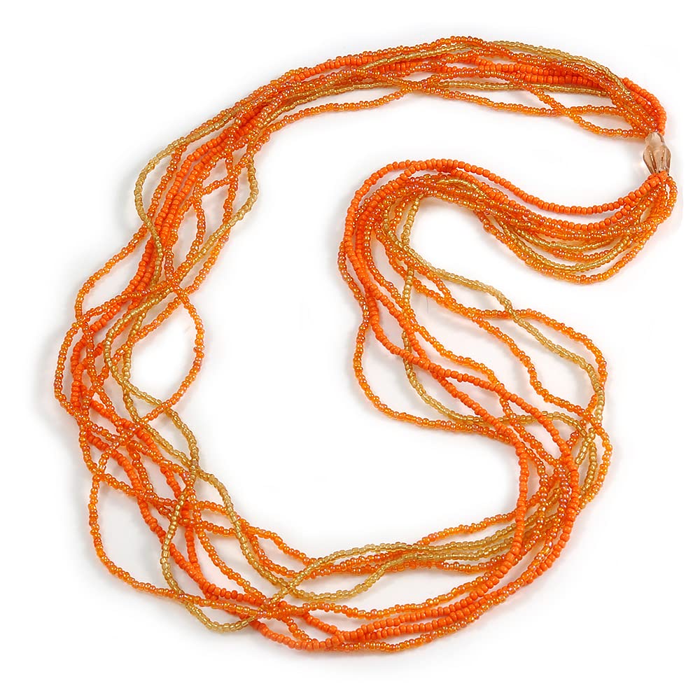 Avalaya Collar largo de cuentas de cristal multihebra en tonos de naranja/amarillo, 86 cm de largo, talla única, Vidrio