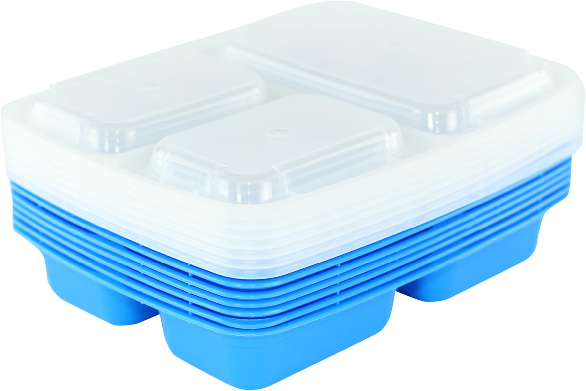Simply Life [7 Pack] 3 Compartment Meal Prep Containers (Blue)