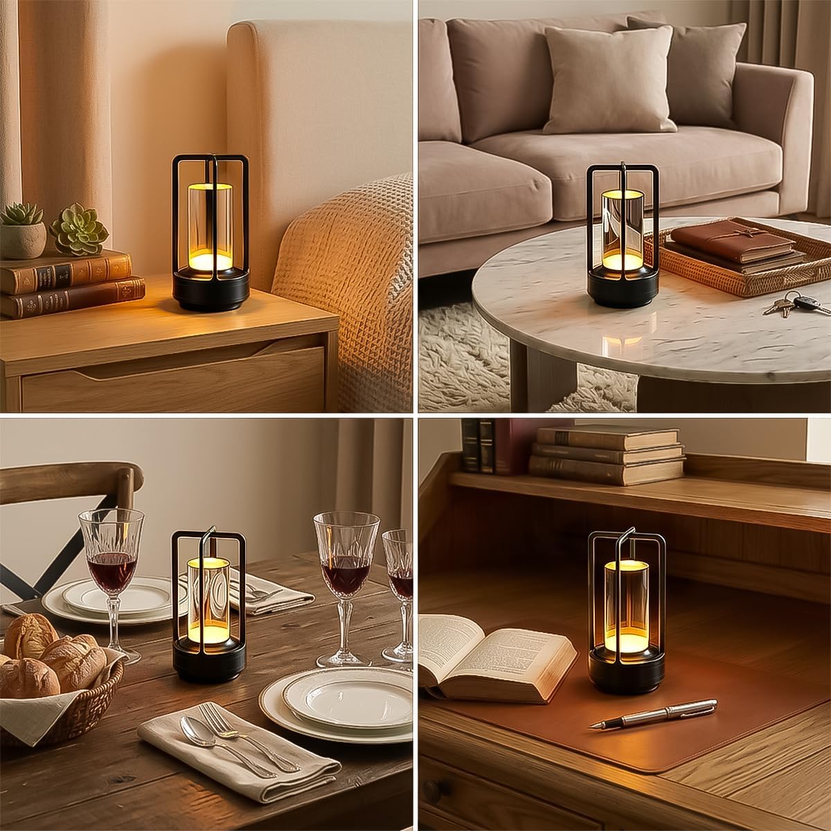 Portable Rechargeable Aluminum Table Lamp Cordless LED, 3 Color & Infinitely Dimming, Small Battery Powered Desk Lamp for Indoor/Outdoor Use, Ideal for Restaurant, Bedroom and Bar (2, Black) image 5