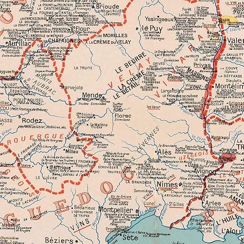 Vista 8 de Antiguos Maps Gourmet France, Comida francesa y vino - Gastronomique et Vinicole de la France par A. Bourguignon circa 1932 Decoración de pared