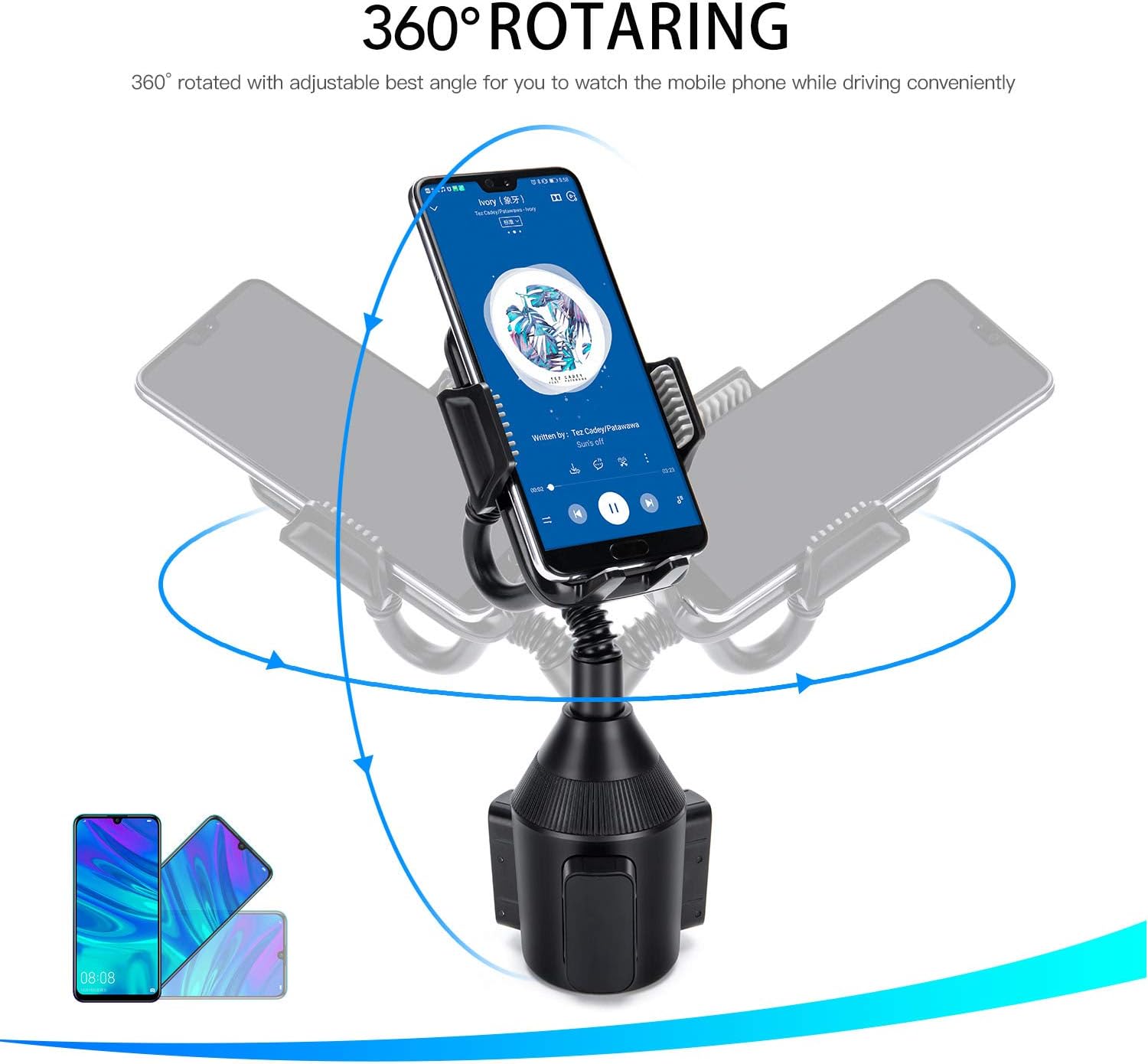 Cup Holder Phone Mount, Cup Holder Cradle Car Mount for Cell Phone Universal Adjustable Gooseneck Cup Phone Holder, Car Phone Mount for iPhone 12 Pro/11 Xs Max/X/XR/8/7 Plus/Galaxy [Upgraded]
