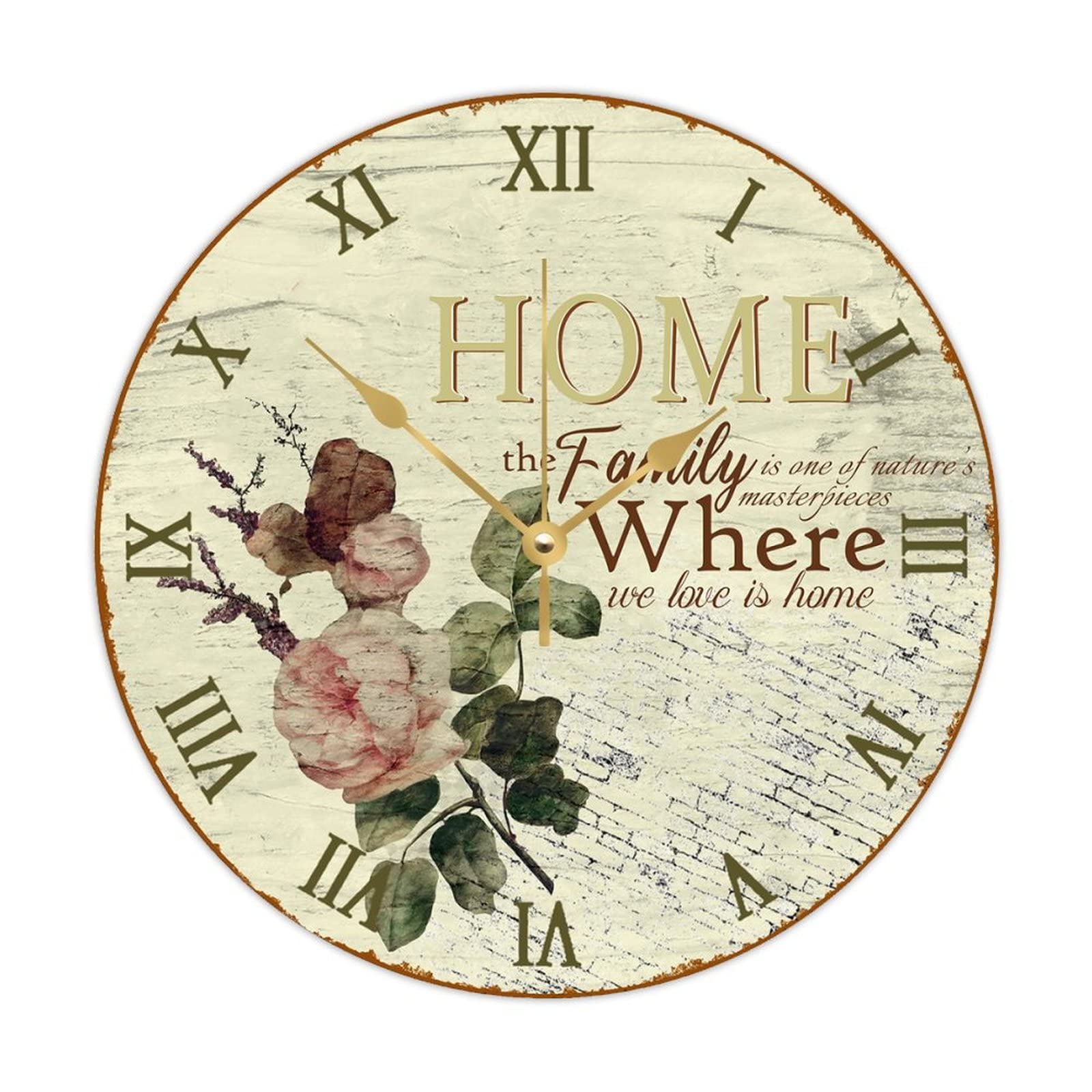 Horloge ronde en bois style rétro shabby chic pour cuisine et salon