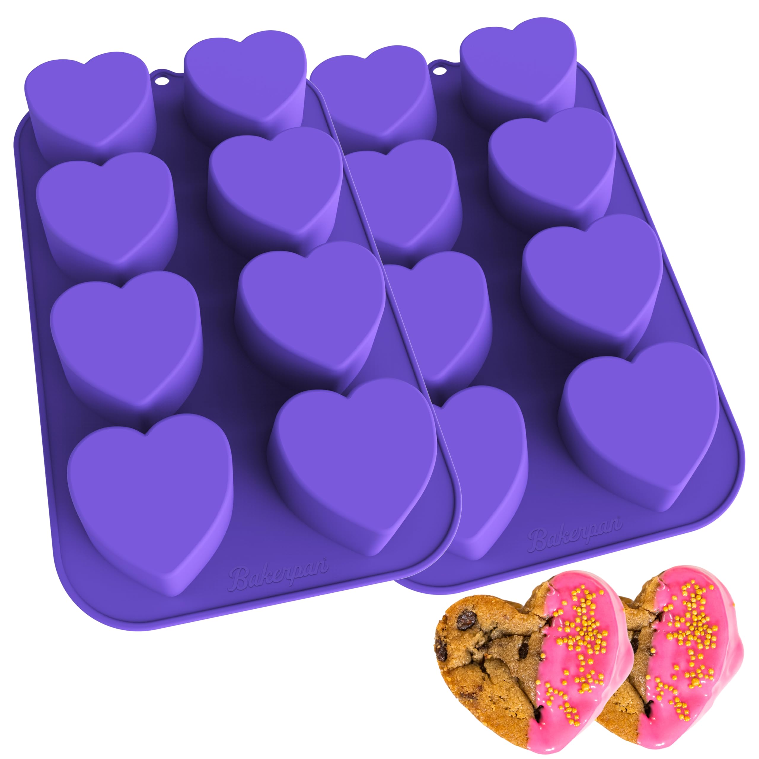 Bakerpan Silicone Heart Mold for Baking, Mini Cake Heart Pan - Set of 2