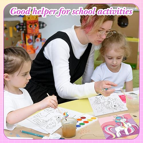 Miniatura 5 de Sherr Juego de 12 lienzos predibujados para adultos, lindo lienzo impreso para pintar, juego de lienzo temático para recuerdos de fiesta (unicornio,