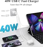 40W USB C Bloc du chargeur, USB C Chargeur rapide, bloc de rechargeur multi-téléphone avec double PD USB-C Ports et QC3.0 USB-A Ports, USB C Bloc de charge compatible avec iPhone 17 16 15 14 13 Pro Max, iPad, Android