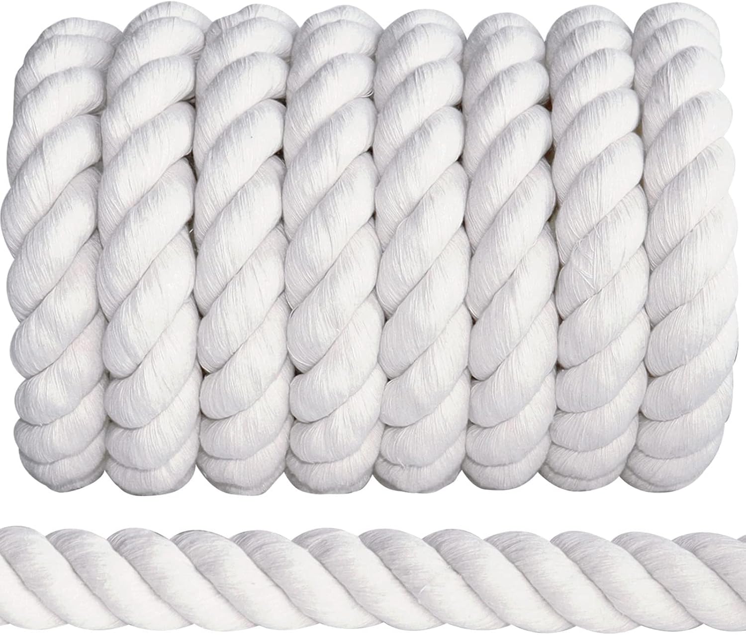 White Cotton Rope (1 inch x 50 feet) Natural Thick Strong Rope for Crafts, Sports Tug of War, Hammock, Home Decorating Twisted Rope