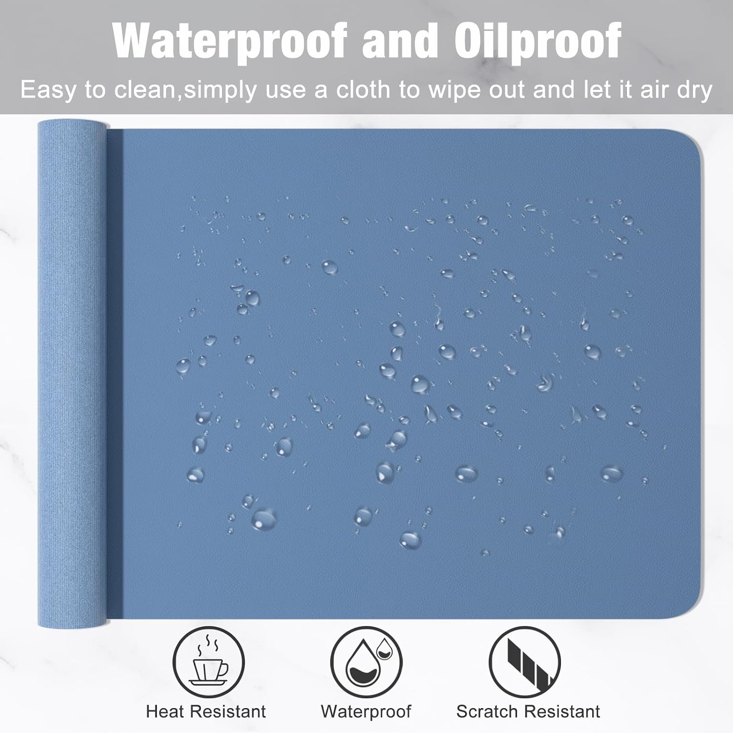 Hsurbtra Desk Pad, 48" x 17" PU Leather Desk Mat, XXXL Extended Mouse Pad, Waterproof Desktop Blotter Protector, Non-Slip Ultra Thin Large Laptop Keyboard Writing Mat for Office Home, Dark Blue - 5