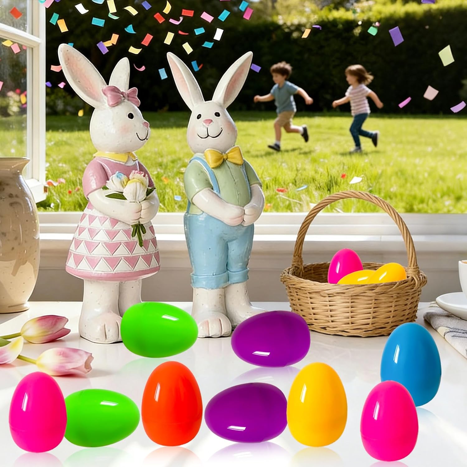 18 Pack 4 Inch Large Easter Eggs Big Colorful Easter Eggs for Refillable Basket Fillers Flat Bottom Plastic Easter Eggs Empty Surprise Eggs for Easter Hunt Party Favor