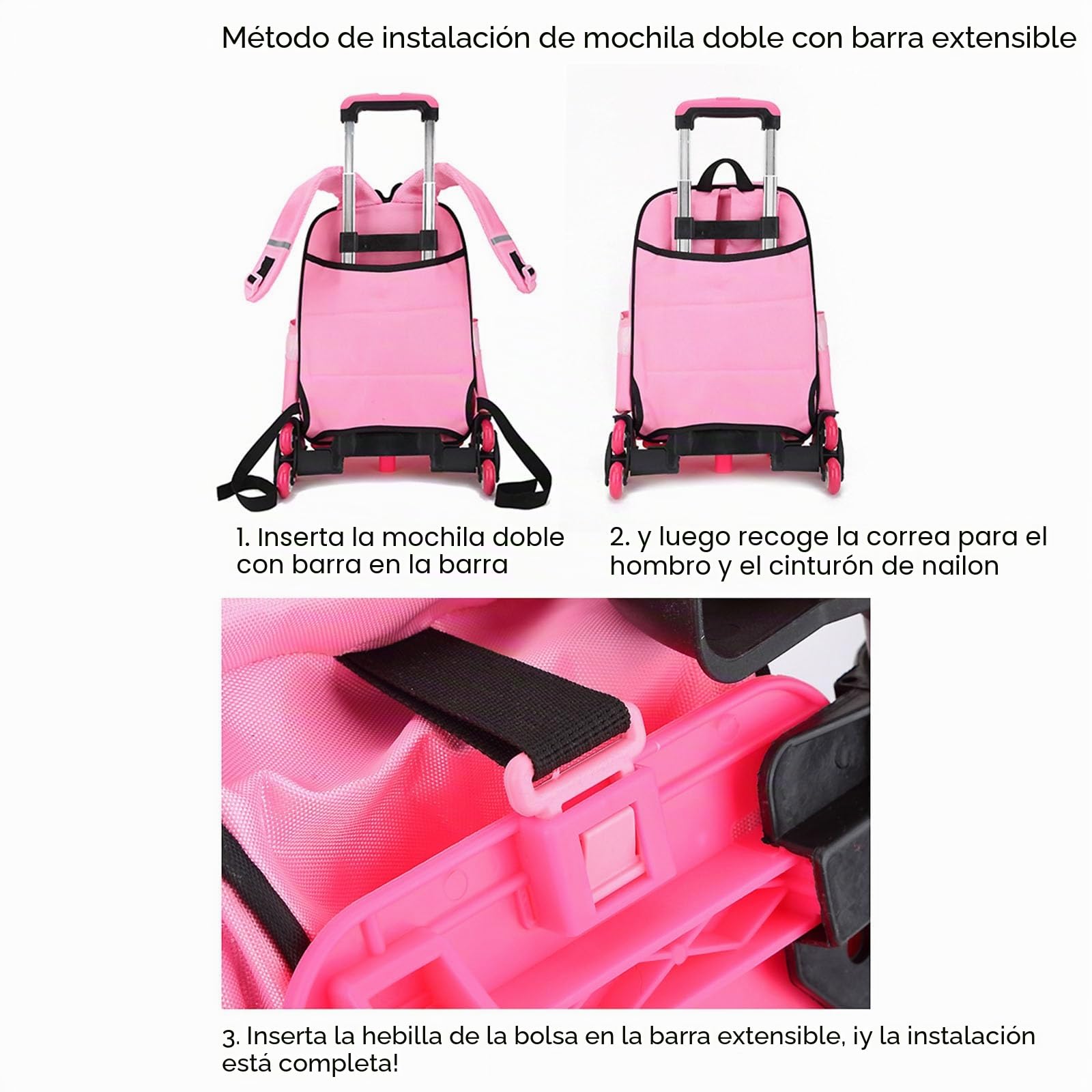 Carro plegable de 6 ruedas con asa telescópica, equipaje de viaje para mochilas escolares