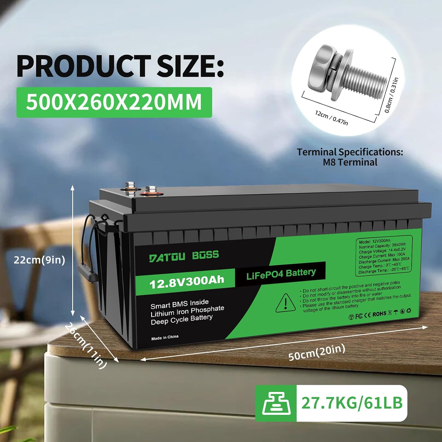 DATOUBOSS 12V 300Ah Lithium LiFePO4 Battery With 200A BMS, Max. 15,000+ Deep Cycles Lithium Battery, Max. 3840Wh Energy, 10-Year Life Solar Battery for Home Storage Energy, Off-Grid, RV, Solar System